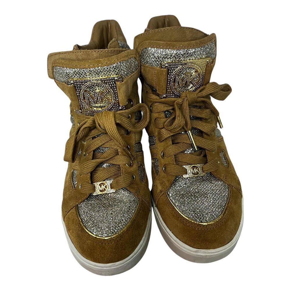 Michael‎ Kors Womens Tan Suede Glitter High Top  Sneakers Gold Hardware 9.5M